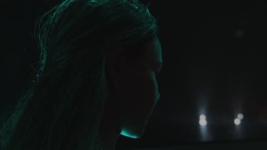 Dönme dolaptan şehrin ışıklarına bakan genç bir kadının profili.