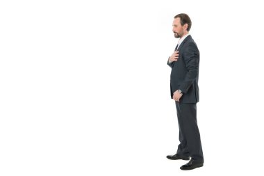 Ciddi, boz saçlı, profesyonel iş adamı CEO 'su. Resmi iş elbisesi stüdyosu, beyaza izole edilmiş, kopyalama alanı..