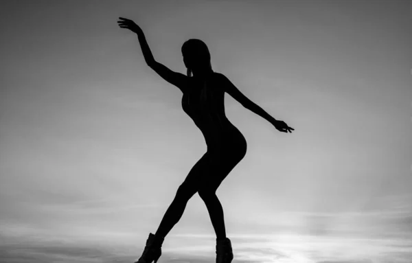 Werden Sie Der Ultimative Tänzer Balletttänzerin Der Abenddämmerung Tanzende Mädchensilhouette — Stockfoto