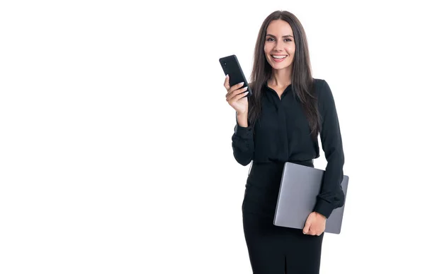 Feliz Empresaria Comunicándose Los Negocios Con Teléfono Móvil Mujer Profesional — Foto de Stock
