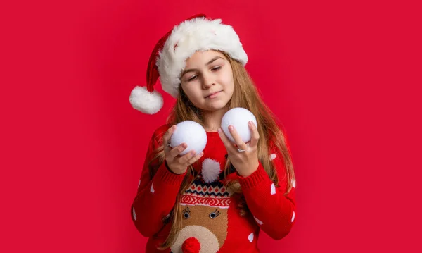 Xmas Teen Girl Santa Hat Hold Snowball Teen Girl Wear — Stock Photo, Image