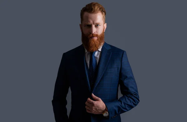 Handsome Entrepreneur Suit Isolated Grey Background Entrepreneur Wear Formalwear Studio — Stock Photo, Image