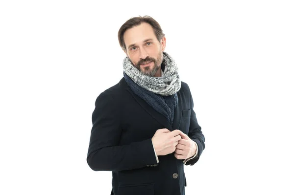 Cheerful Guy Winter Fashion Warm Clothes Mature Guy Winter Warm — Stock Photo, Image