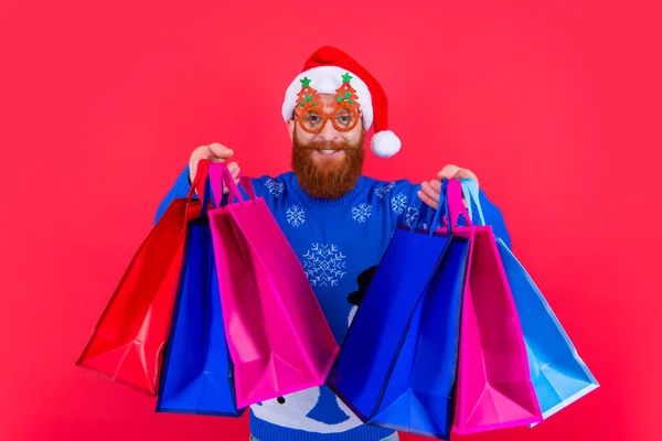 Χριστουγεννιάτικο Παζάρι Θετική Άνθρωπος Τσάντα Ψώνια Μετά Την Πώληση Χριστούγεννα — Φωτογραφία Αρχείου