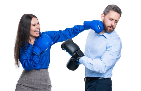 Business Opposition Businesspeople Boxing Gloves Business Knockout Businesspeople Opposition Isolated — Stock Photo, Image