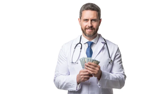 Glücklicher Arzt Mit Geld Krankenversicherung Krankenversicherung Geld Für Die Medizinische — Stockfoto