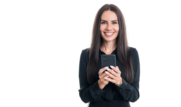 Happy Business Woman Business Woman Girl Using Smartphone Mobile Applications — Stock Fotó