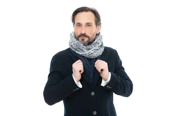 Reifer Mann Winterwarmer Kleidung Mann Trägt Winterwarme Kleidung Isoliert Auf — Stockfoto