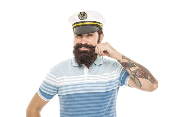 Man Bearded Captain Sailor Uniform Marine Cruise Travel Sea Concept — Stock Photo, Image