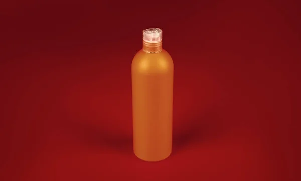 Botella Champú Sobre Fondo Naranja Producto Belleza — Foto de Stock