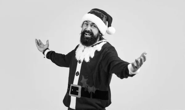 Santa Claus Bearded Man Wish Happy New Year Merry Christmas — Stock Photo, Image