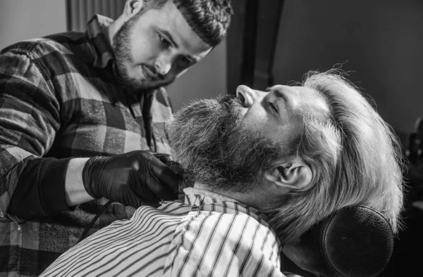 Shaving Fun Master Barber Does Hairstyle Styling Dryer Concept Barbershop — Φωτογραφία Αρχείου
