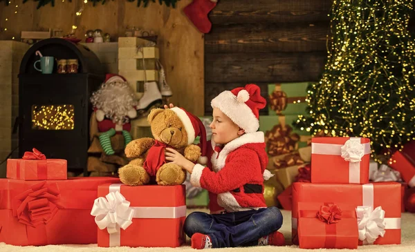 Heiligabend Niedliches Baby Gehegte Träume Glückliche Kindheit Winterurlaub Kinderspaß Hause — Stockfoto