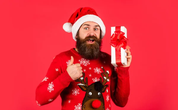 Congratulating His Nearest Merry Christmas Happy New Year Brutal Bearded — Stock Photo, Image