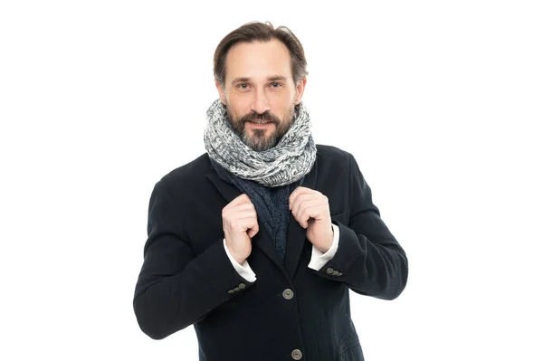 Face Man Wear Winter Warm Clothes Isolated White Background Studio — Stock Photo, Image