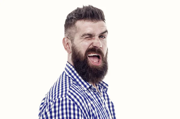 Hipster Com Bigode Barba Expressão Facial Feliz Conceito Felicidade Saúde — Fotografia de Stock