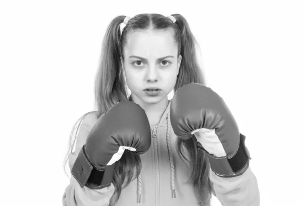 Serious Kid Boxer Boxing Gloves Ready Fight Punch Isolated White — Stock Photo, Image