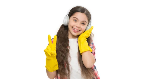 Fröhlicher Reinigungssonntag Musik Hören Während Sie Haushalt Arbeiten Machen Sie — Stockfoto