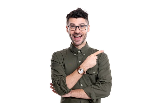 Smějící Režisér Izolované Bílé Pozadí Režisér Brýlích Dospělý Režisér Košili — Stock fotografie