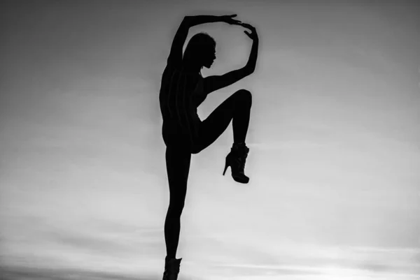Χόρεψε Όλη Νύχτα Χορεύτρια Σιλουέτα Στον Βραδινό Ουρανό Σιλουέτα Που — Φωτογραφία Αρχείου