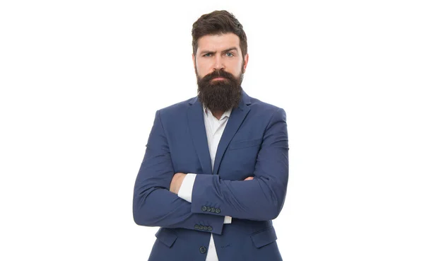 Portrait Confident Serious Bearded Business Man Businessman Boss Keeping Arms — Stock Photo, Image
