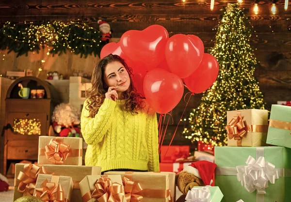 Rode Hart Luchtballon Geliefd Voelen Gelukkig Nieuwjaar Vier Liefde Vrouw — Stockfoto