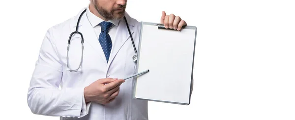 Medische Professional Geïsoleerd Wit Medische Man Gewas Uitzicht Dokter Wijst — Stockfoto