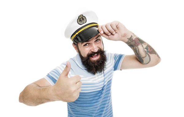 Добро Пожаловать Борт Моряк Отдаёт Честь Поднимает Большой Палец Бородатый — стоковое фото