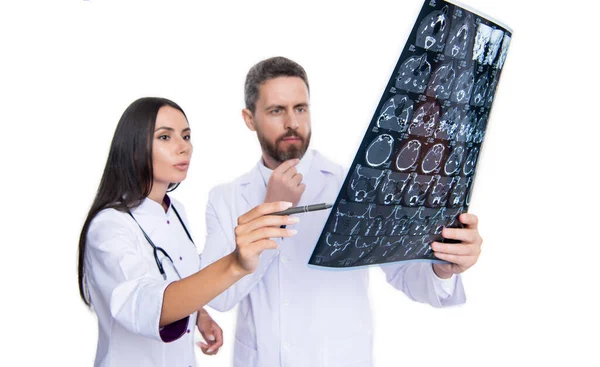 Selektive Fokussierung Des Röntgenbildes Den Händen Des Neurologen Arzt Neurologe — Stockfoto