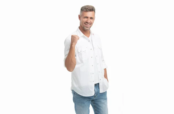 Shouting Mature Grizzled Guy Isolated White Background Grizzled Guy White — Stock Photo, Image