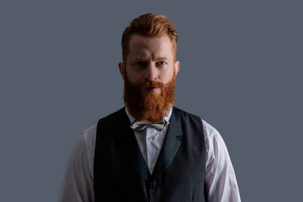 Retrato Peluquero Sin Afeitar Peluquero Pelirrojo Con Corbata Irlandés Barbudo —  Fotos de Stock