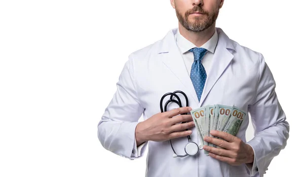Sjukförsäkring Dyrt Sjukvårdskostnader Och Försäkring Läkare Med Pengar Till Sjukförsäkring — Stockfoto