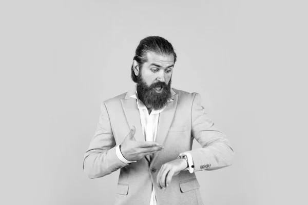 Have Time Old Fashioned Bearded Hipster Watching Time Luxury Clock — Stock Photo, Image