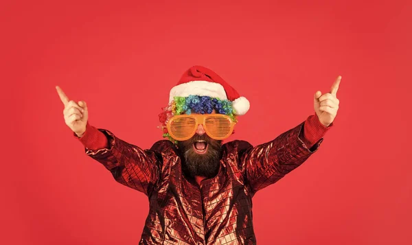 Homem Engraçado Com Barba Férias Inverno Desculpa Pai Natal Mas — Fotografia de Stock