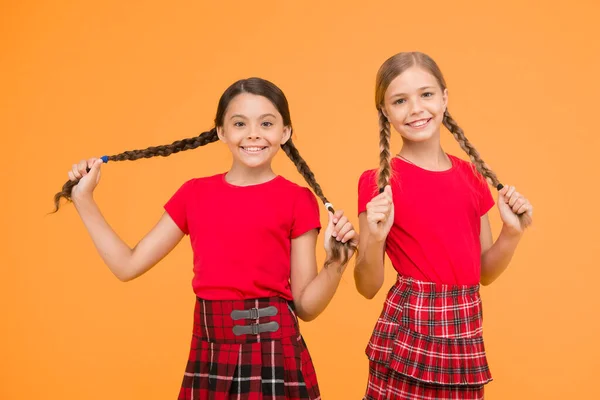 Momentos Felizes Crianças Meninas Irmãs Melhores Amigos Humor Alegre Lindas — Fotografia de Stock
