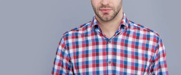 Unshaven Man Crop View Wearing Plaid Shirt Handsome Caucasian Guy — Stock Photo, Image