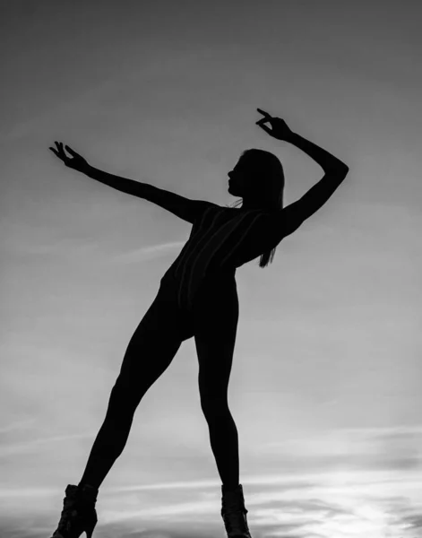 Female Silhouette Sunset Sky Background Dancing Woman Silhouette Royalty Free Stock Images