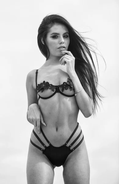 Naken Skönhet Sensuell Tjej Erotiska Underkläder Förförelse Hennes Älskade Känna — Stockfoto