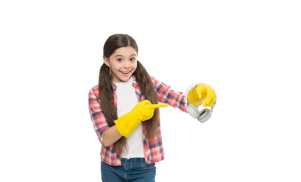 Try Small Girl Doing Housework Chores Having Fun Housekeeping Tasks — Stock Photo, Image