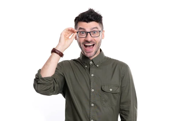Hombre Empresario Sorprendido Gafas Empresario Caucásico Hombre Camisa Retrato Del — Foto de Stock
