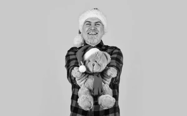 Babbo Natale Uomo Maturo Con Barba Lunga Spirito Natalizio Ricordi — Foto Stock