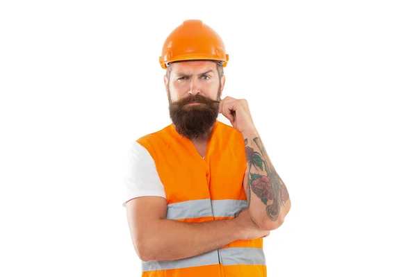 Portrait Builder Isolated White Background Builder Man Uniform Bearded Builder — Stock Photo, Image