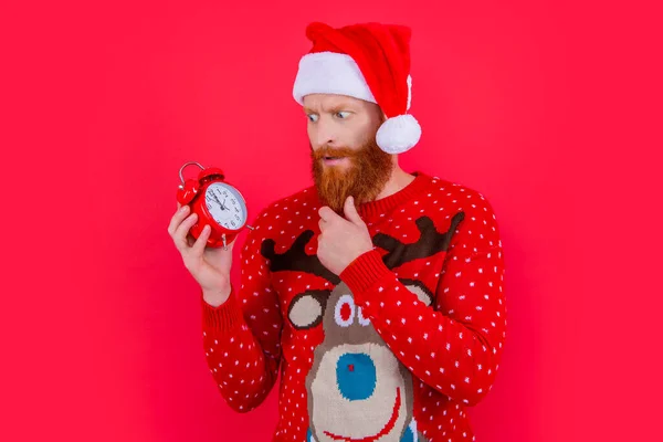 Счастливого Рождества Путают Человека Часами Рождество Санта Человек Рождественский Праздник — стоковое фото