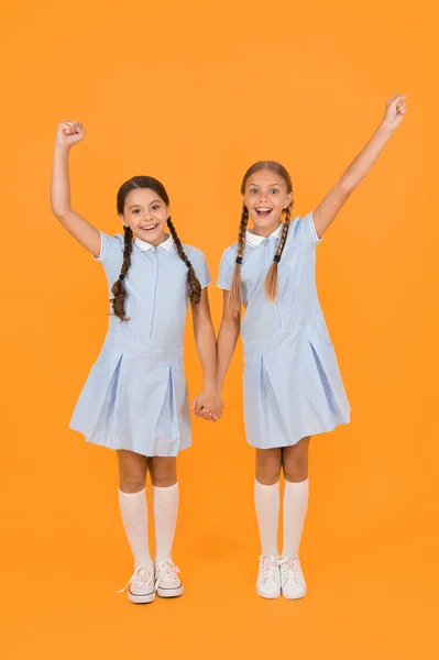 Gyönyörű Iskolás Vissza Iskolai Koncepcióhoz Fodrászat Aranyos Iskoláslányok Lányok Fonott — Stock Fotó