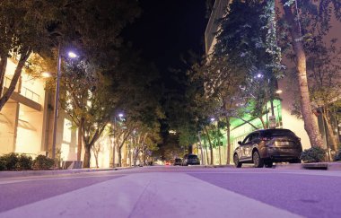 Miami, ABD - 20 Mart 2021: Florida 'da Tasarım Bölgesi gece manzarası.