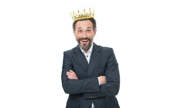 Feliz Homem Negócios Vencedor Coroa Homem Negócios Vencedor Com Coroa — Fotografia de Stock