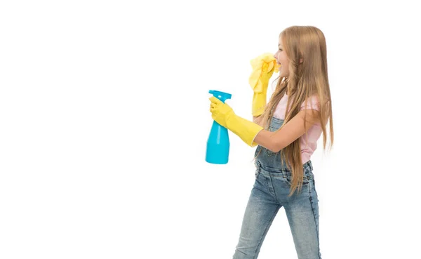 Φωτογραφία Θετικού Καθαριστή Κοριτσιού Γάντια Πλυσίματος Καθαριστήριο Κορίτσι Στο Πλύσιμο — Φωτογραφία Αρχείου
