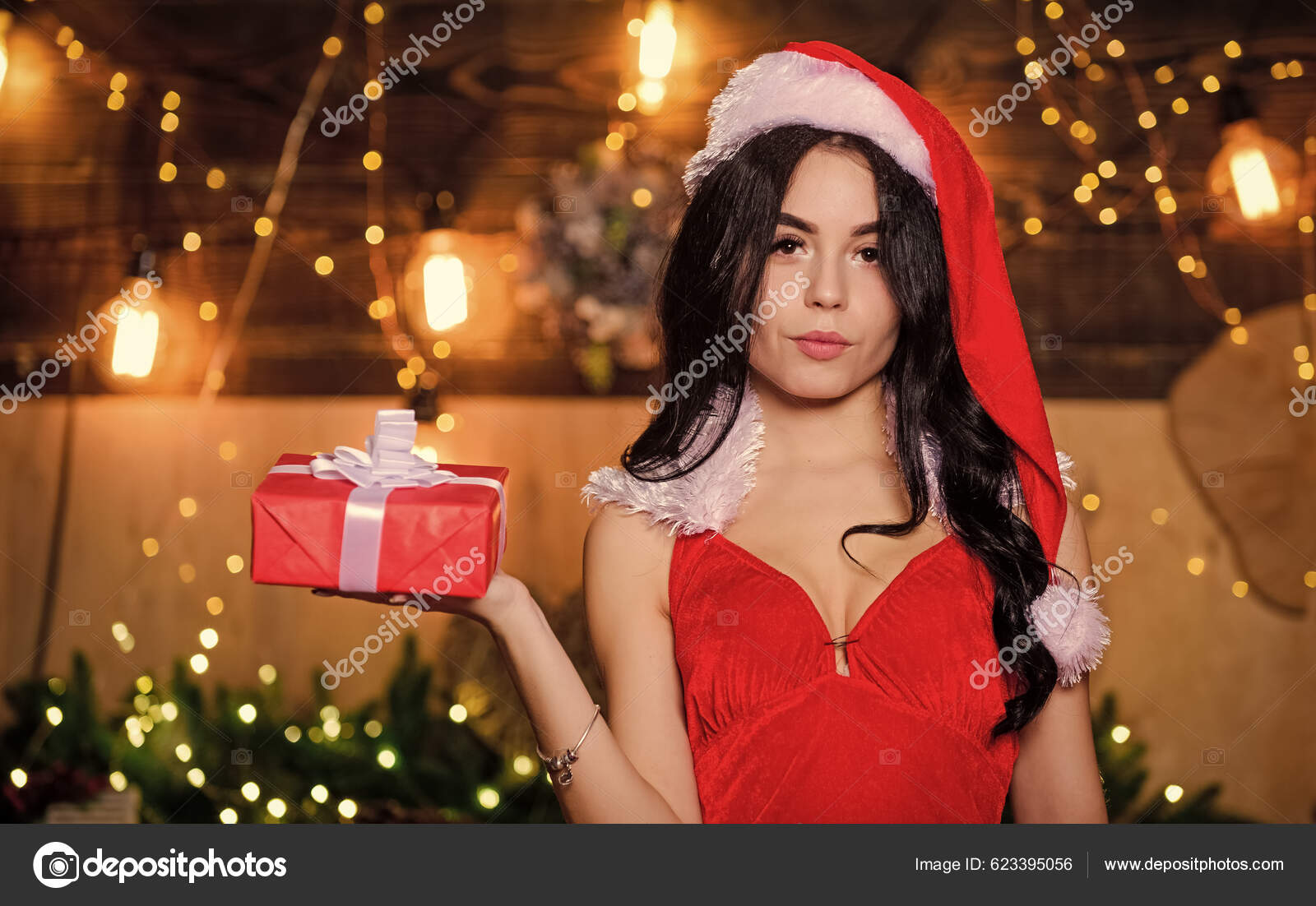 Sex Shop Attractive Girl Erotic Lingerie Hold Gift Box Woman Stock Photo by ©stetsik 623395056