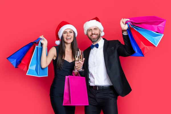 Kerstboodschappentassen Vrolijk Shopaholic Koppel Vrolijk Kerstfeest Voor Winkelverslaafd Stel Met — Stockfoto