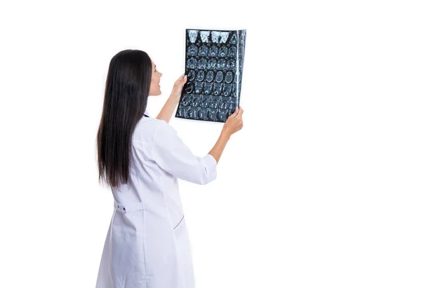 Orvos Neurológus Nézd Meg Röntgen Izolált Fehér Háttér Másolási Hely — Stock Fotó